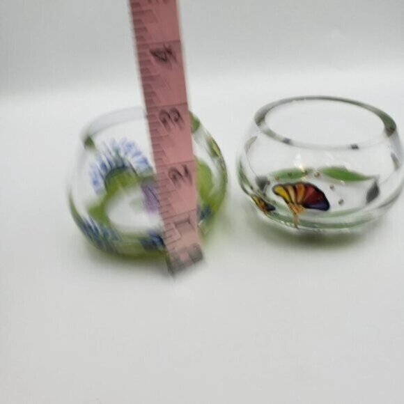 Nagel Glass Votive Candle Holders Hand Painted Colorful Heavy Glass Floral Two - Picture 13 of 15